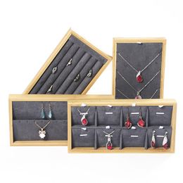 Boxes Bamboo Dark Gray Jewelry Display Tray Earrings necklace Ring Tray Holder Rack Display Stand Storager Tray 22*11cm