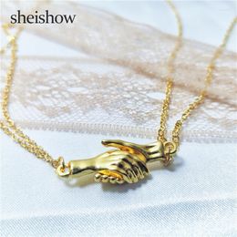 Pendant Necklaces Sheishow Fashion Handshake Magnetic Design Alloy Couple Necklace For Women Men Trendy Clavicle Chain Friend Jewellery Gift