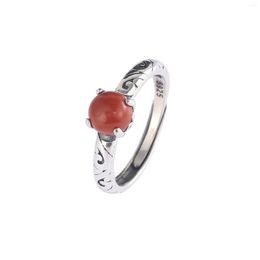 Cluster Rings JZ141 ZFSILVER Silver S925 Fashion South Red Agate Turquoise Retro Cloud Texture Round Ring For Girl Women Wedding Party