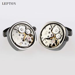 Hot Watch Movement Cufflinks of immovable Lepton Stainless Steel Can't Move Steampunk Gear Watch Mechanism Cufflinks for Mens