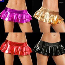 Skirts Est Trendy Solid Color Sexy Casual Mini Short Skirt Dance School Pleated High Waist Tight Club Party Dress Shiny Clubwear