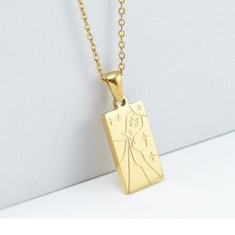 Necklaces Rectangle Pendant Necklace for Men Women Custom Letter Words Personalised Engraved Symbols 18k Gold Plated Jewellery Choker