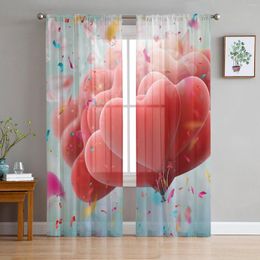 Curtain Love Heart Red Ribbon Balloon Sheer For Living Room Hall Wall Dress Up Home Window Supplies Print Tulle Curtains