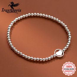 Bangle TrustDavis Fashion Genuine 925 Sterling Silver Minimalist Heart 3mm Beads Elastic Bracelet For Women Wedding Jewellery Gift DB1179