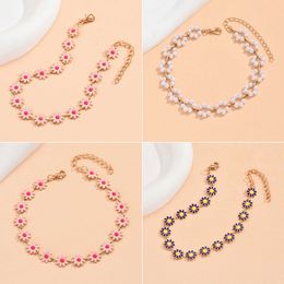 Anklets 1 PC Fashion Alloy Flower Anklet Simple Sweet Flower Anklet Women Summer Beach Barefoot Sandal Foot Show Jewellery Gift 21cm long G220519