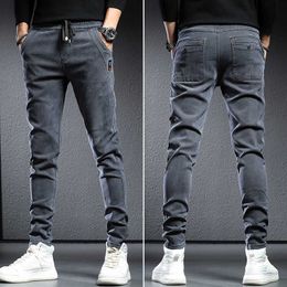 Men's Jeans 2022 Autumn Winter Men's Elastic Waist Thick Wool Jeans Ultra Thin Fit for Feet Korean Fashion Casual Pants Men's Pants P230522