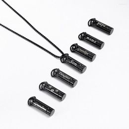 Chains Stainless Steel Black Cylinder Cremation Urn Human Pendant Necklace Papa Mama Family Ash Necklaces Gift For Him With Chain