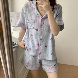 Home Clothing Alien Kitty 2023 Summer Short All Pajamas Sweet Cardigans Floral Printing Chic Casual Homewear Loose Two Piece Suit Sets