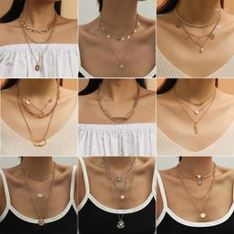 Chains Layer Necklace Hip-hop Metal Thick Chain Long Collarbone Foreign Trade Personality For Men And Women Stacked
