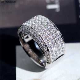 Band Rings Luxury 18 White Gold Classic Couples Wedding Male Ring White Shiny 3 Ct Diamond for Men Engagement Party Fine Jewellery J230522