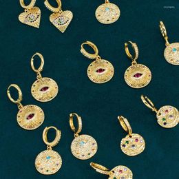 Hoop Earrings Colourful Turkish Eye Luxury Gold For Women Real Zircon Earring Trendy Korean Dangle