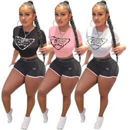 Womens Clothes Summer Designer Tracksuits Casual Sports Two Piece Short Sets Short Sleeve T-short Slim Print Fitness Running joggers Suits S-XXL