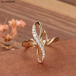 Band Rings Trendy 585 Rose Gold Zircon Rings Micro Inlay Zircon Glossy Texture Elegant Stamp Rings Engagement Wedding Fine Golden Jewellery J230522