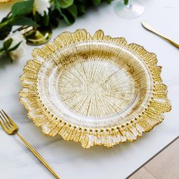 Plates JINYOUJIA 13 Inches Large Glass Plate Golden Sun Pad Decorative Kitchen Supplies Special For High-end Restaurant