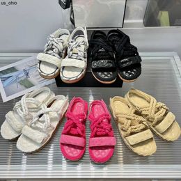 Sandals Designer Sandals Women Sandals Blade Sandal Hemp Rope Woven Sandal Braided Slides Platform Slippers Metal Slipper Crystal Calf Leather Sandals Beach Flat S