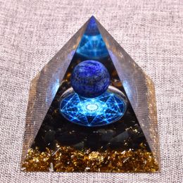 Jewellery 6cm Orgone Pyramid Obsidian and Lapis Lazuli Healing Crystal Energy Orgonite Pyramide Emf Protection Meditation Wholesale