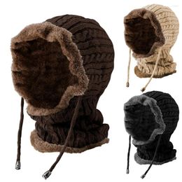 Berets Men's And Women's Winter Knitted Small Round Hat Scarf Neck Warm Plush Face Protection Ear Head Cap Chapeau