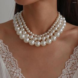 Chains Elegant Multilayer Vintage White Imitation Pearl Choker Necklace For Women Wedding Fashion Statement Collar Jewellery Part