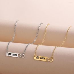 Chains Stainless Steel Graduation Necklace 2023 Golden Hat Curved Bar Link Long Chain In Student Jewelry Gifts