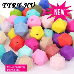 Beads TYRY.HU 100pc Silicone Beads Icosahedron Better Than Hexagon Beads Baby Care Toys Chewable Teething Necklace 14mm 17mm