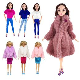 Kawaii 13 Items /Lot Kids Toys Free Shipping Fashion Winter Coat Dress Tops Pants Wear For Barbie DIY Girl Children Game Present