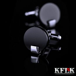 KFLK Jewelry shirt cufflink for mens Brand Black Cuff link Wholesale Button High Quality Round Luxury Wedding Male guests