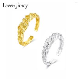 Cluster Rings Fashion Irregular Concave Convex 925 Sterling Silver Opening Adjustable Ring For Women Gold Tinfoil Paper Pattern