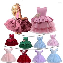 Girl Dresses 12M Baby Dress Born Pink Sequin Bow Tutu Gown Infant One Year Birthday Layered Outfits Flower For Wedding