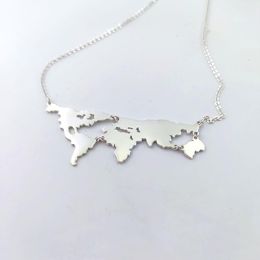 Necklaces Custom 925Sterling Silver World Map Necklace Personalised State Pendent Connect Continent Necklace Hip Hop Jewellery Memorial Gift