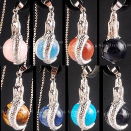 Pendant Necklaces Opal Crystal Tiger Eye Blue Sand Lapis Lazuli Howlite Goldstone Round Sea-maid Bead WFH538