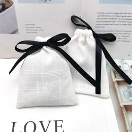 Anklets 50PCS Slub Linen Gift Pouch Packing Jewellery Cosmetic Cotton Linen Drawstring Bags Wedding Party Storage Custom Sachet Print