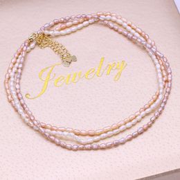 Necklaces Natural Freshwater Pearl Choker Necklace Small Rice Pearls Jewellery for Women Wedding Copper Clasp Length 36+5cm 2020 Trend