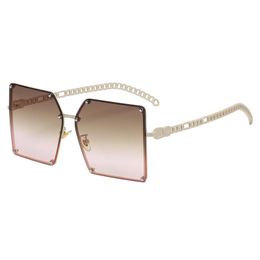 Sunglasses European And American Fashion Women's Large Square Frame With Chain Temples Goggles 0000