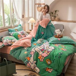 Bedding Sets 4PCS Warm Flannel Sheet Gift Duvet Cover Set Winter Thickened Milk Velvet King Size