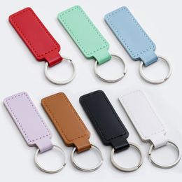Macaron Colour Bright PU Leather Keychain Double-sided Car Thread Small Gift Metal Pendant PU Key Chain Simple KeyChains Keyholde