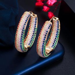 Huggie Trendy Two Tones Rainbow Cubic Zirconia Circle Round Hoop Earrings for Women Luxury Jewellery Statement Hip Hop Pendientes Mujer