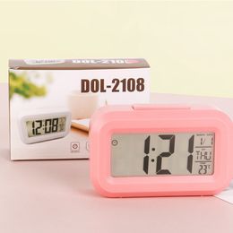 Plastic Mute Alarm Clock LED Smart Temperature Cute Photosensitive Bedside Digital Alarm Clocks Snooze Nightlight Calendar Desk Table Clock