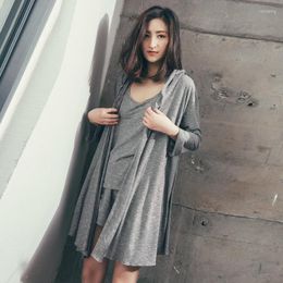 Home Clothing 2023 Spring Summer Ladies Cotton Pajama Sets 3Pcs Set Cardigan Vest Shorts Womens Sleepwear Sexy Nightgown Homewear Sleep Gown