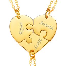 Necklaces U7 BFF Necklace for 3 Pieces Stainless Steel Personalized Family Love/Friendship Jewelry Set Free Engraving Heart Pendants