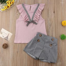 Clothing Sets Fashion Toddler Kids Baby Girls Clothes Ruffle Bowknot Sleeveless Vest T-shirt Tops Shorts Outfits Set