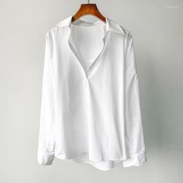 Women's Blouses White Cotton Shirt Collar V-neck Long Sleeved Drop Shoulder Fashion Blouse