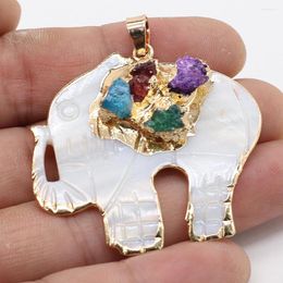 Pendant Necklaces Natural Shell Elephant Plating Gold Color Crystal Bud Cute Trend Handmade Crafts DIY Necklace Jewelry 40x45mm