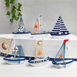 Decorative Objects Figurines Marine Nautical Creative Sailboat Mode Room Decoration Miniatures Mediterranean Style Ship Small Boat Ornaments 230522