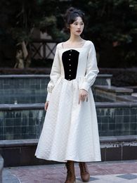 Casual Dresses AIGYPTOS Fall Winter White Dress Women French Vintage Hepburn Korean Elegant Slim Long Sleeve Rhombus Pattern Thick