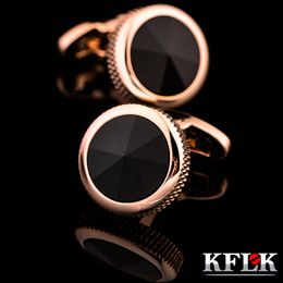 2020KFLK Luxury shirt cufflinks for mens gift Brand cuff button Crystal cuff link Golden High Quality gemelos abotoadura Jewellery