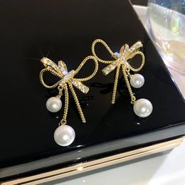Elegant Ball Back Hanging Pearl Pendant Earrings For Woman Design Sense Jewelry Korean Fashion Accessories Girl's Sweet Earrings