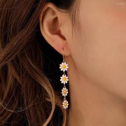 Hoop Earrings For Women Creative Small Fresh Ol Fashion Little Daisy Shape Dripping Oil White Yellow Colour Trend Versatile