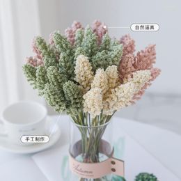Decorative Flowers Artificial Handmade Wheat Ear Lavender Holiday Wedding Simulation Bouquet Decoration Plant Silk Flower With Vase