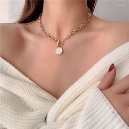 Chains 2023 Fashion Big Statement Necklace For Women Gold Silver Color Chunky Thick Round Shell Pendant Chain Necklaces Party Jewelry