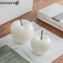 Decorative Objects Figurines Modern Minimalist LED Translucent Apple Decoration Crafts Living Room Wine Cabinet Home Ceramic Fruit Desktop Ornaments 230522